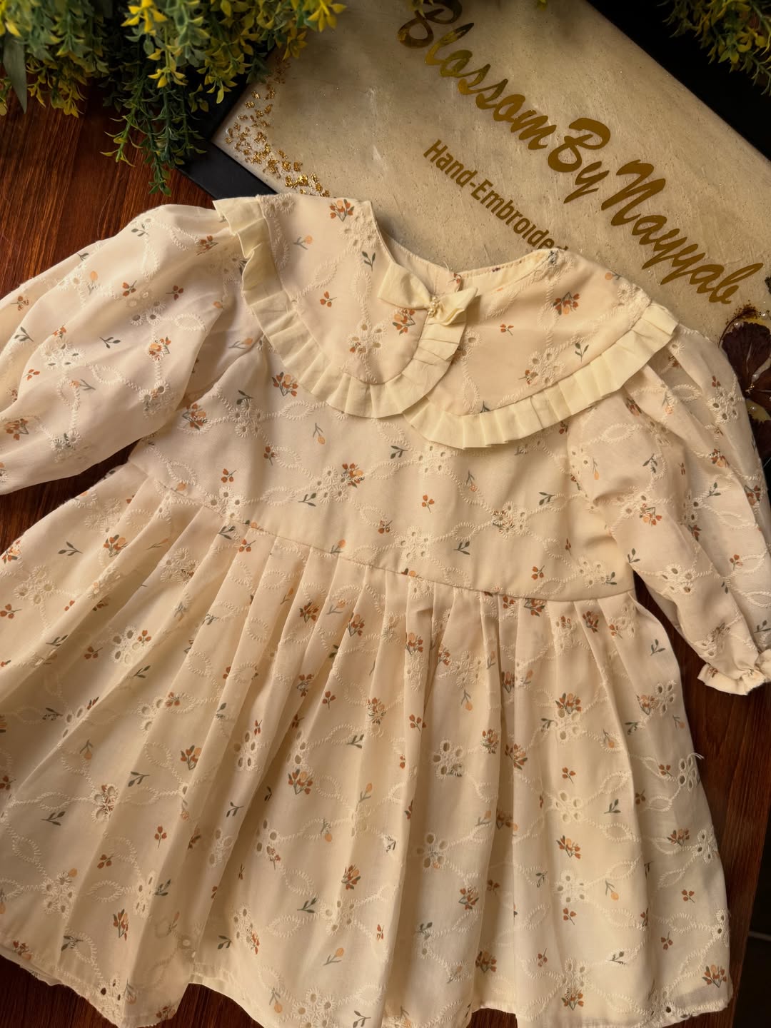 Creamy Blossom Chickenkari Embroidery Frock