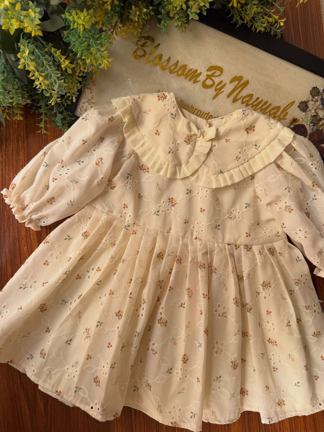 Creamy Blossom Chickenkari Embroidery Frock