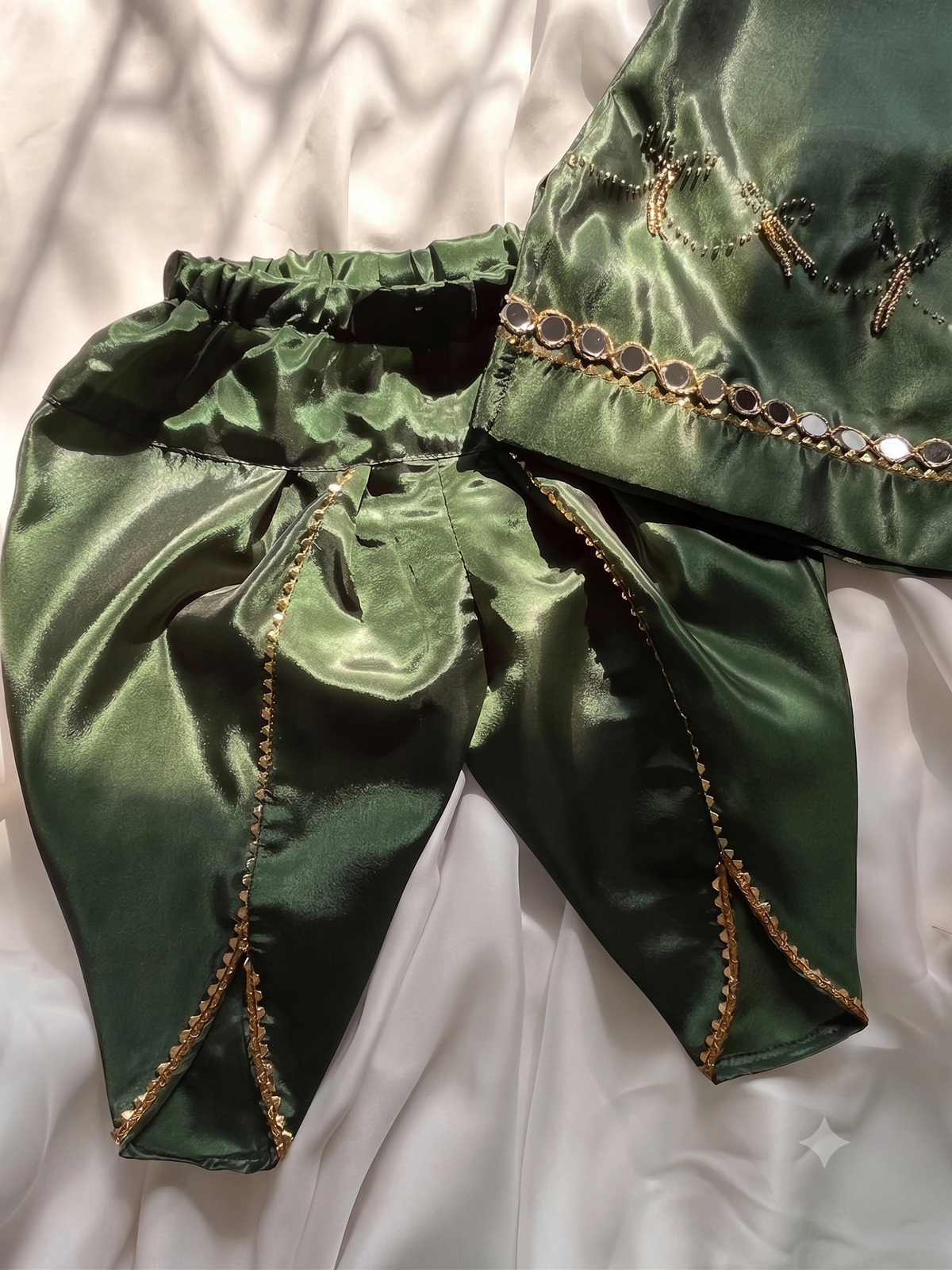 AAROH GREEN MIRROR WORK  KIDS SHARARA