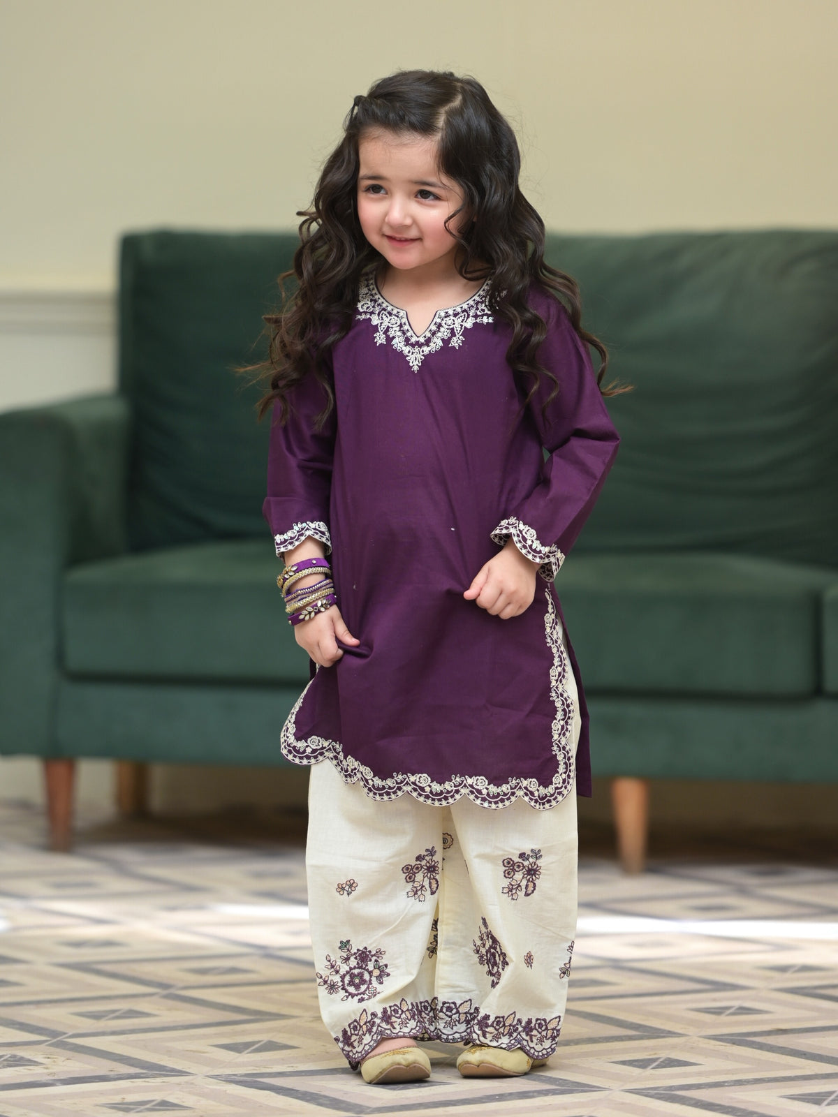 MEHER PURPLE EMBROIDERED KURTA PALAZZO SET