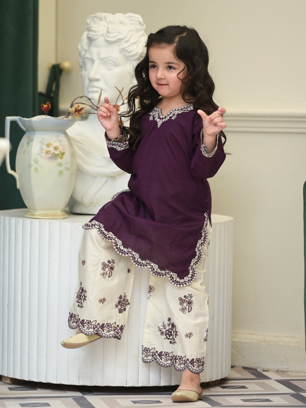 MEHER PURPLE EMBROIDERED KURTA PALAZZO SET