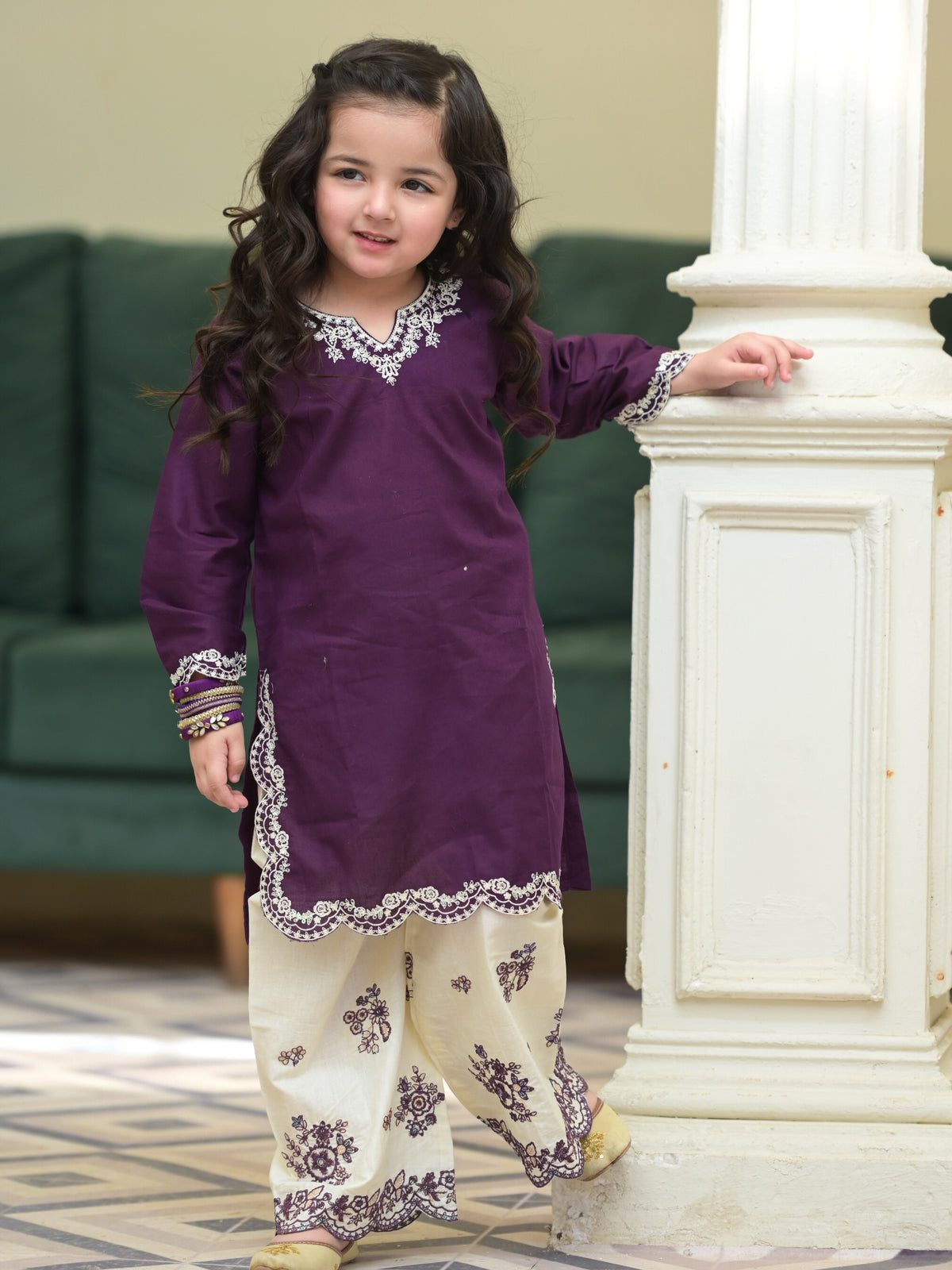 MEHER PURPLE EMBROIDERED KURTA PALAZZO SET