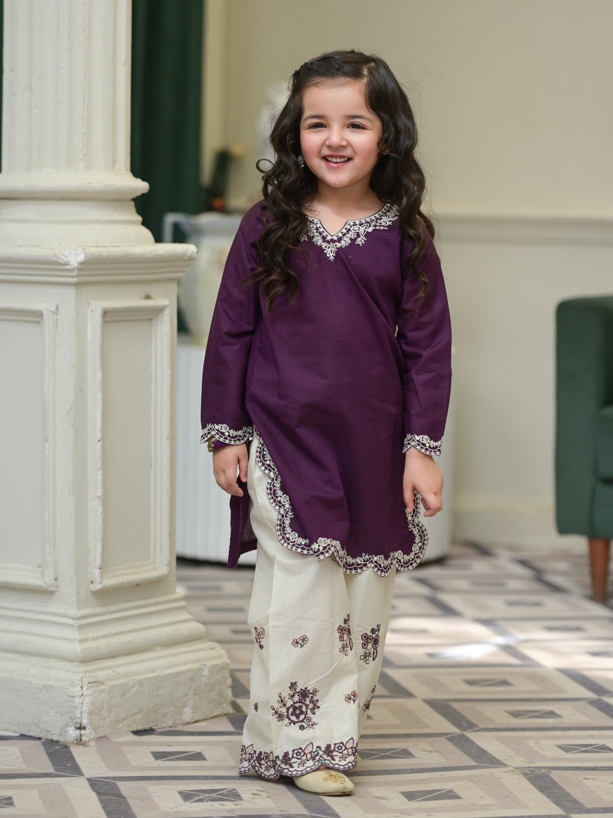 MEHER PURPLE EMBROIDERED KURTA PALAZZO SET