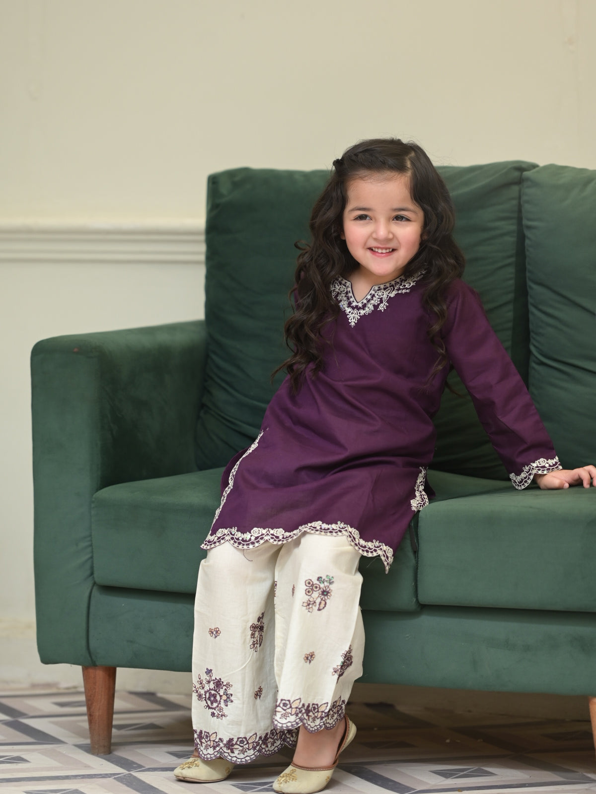 MEHER PURPLE EMBROIDERED KURTA PALAZZO SET