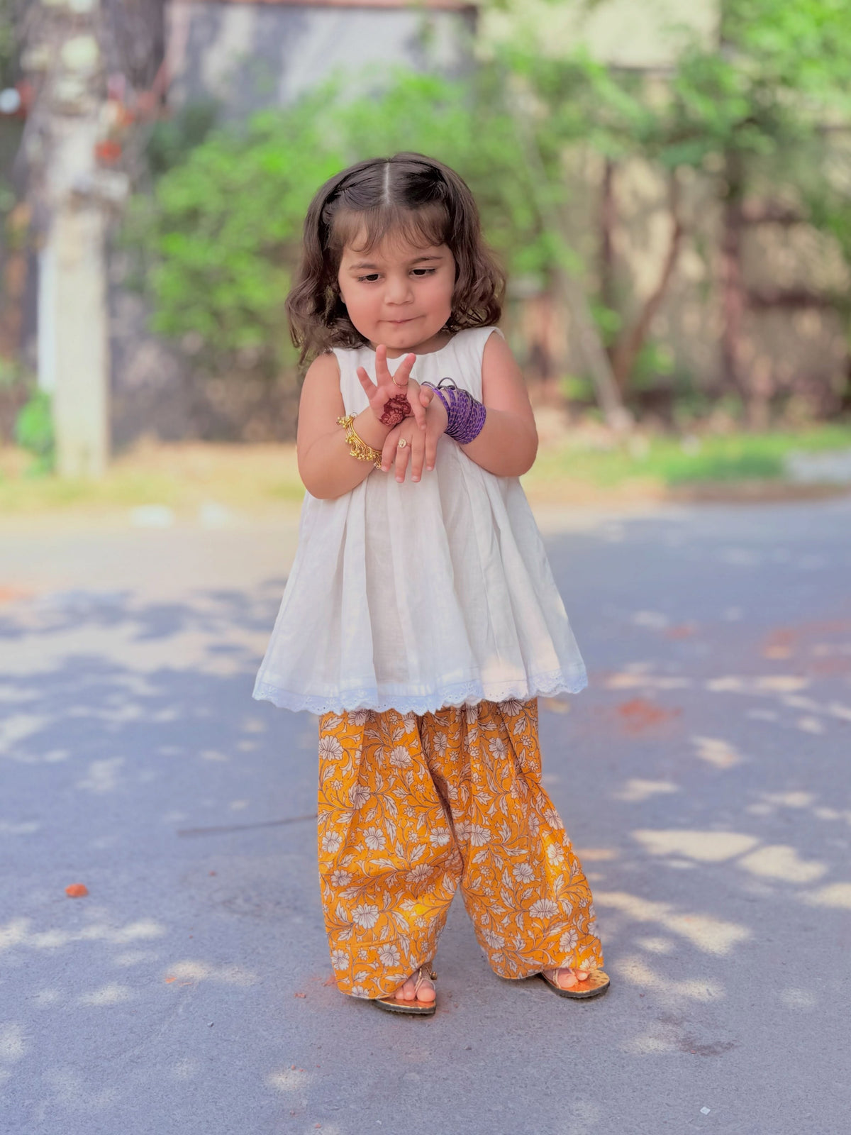 AAROHI MUSTARD FLORAL GIRLS CO-ORD SET