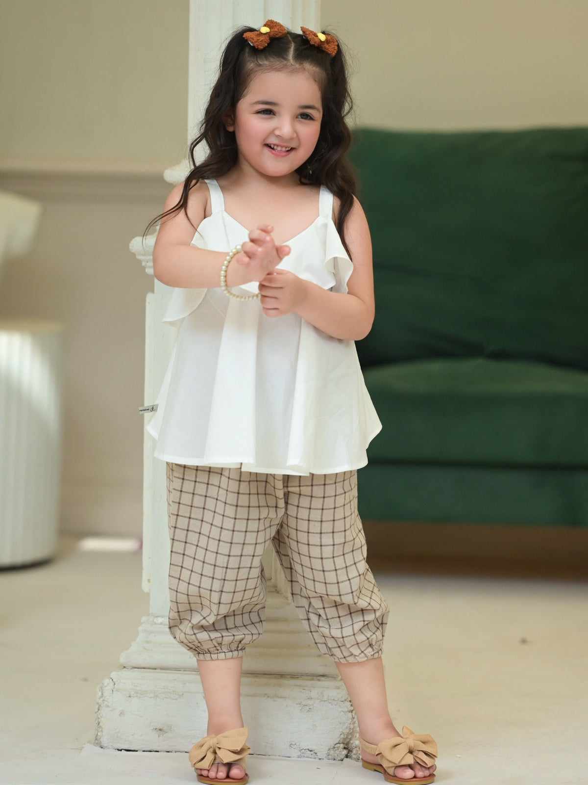 AASHI WHITE & CHECK PANT SET