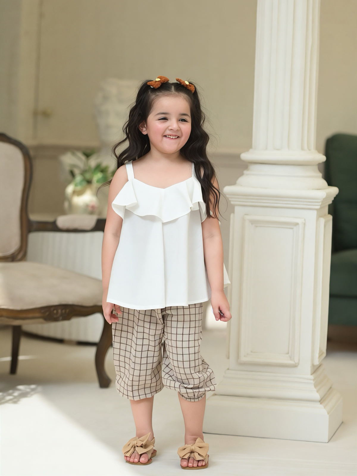 AASHI WHITE & CHECK PANT SET