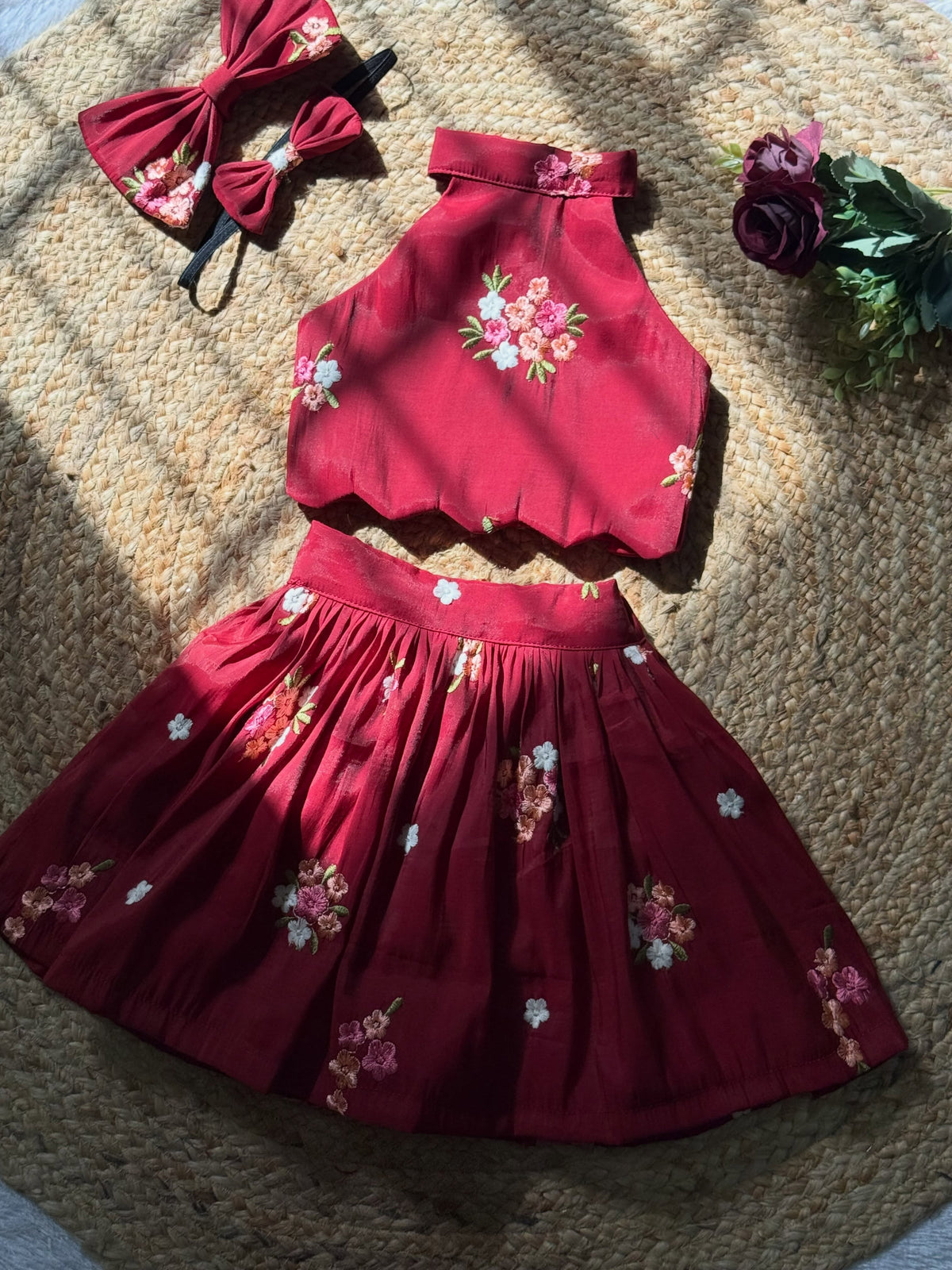 KIARA MAROON FLORAL KIDS DRESS SET