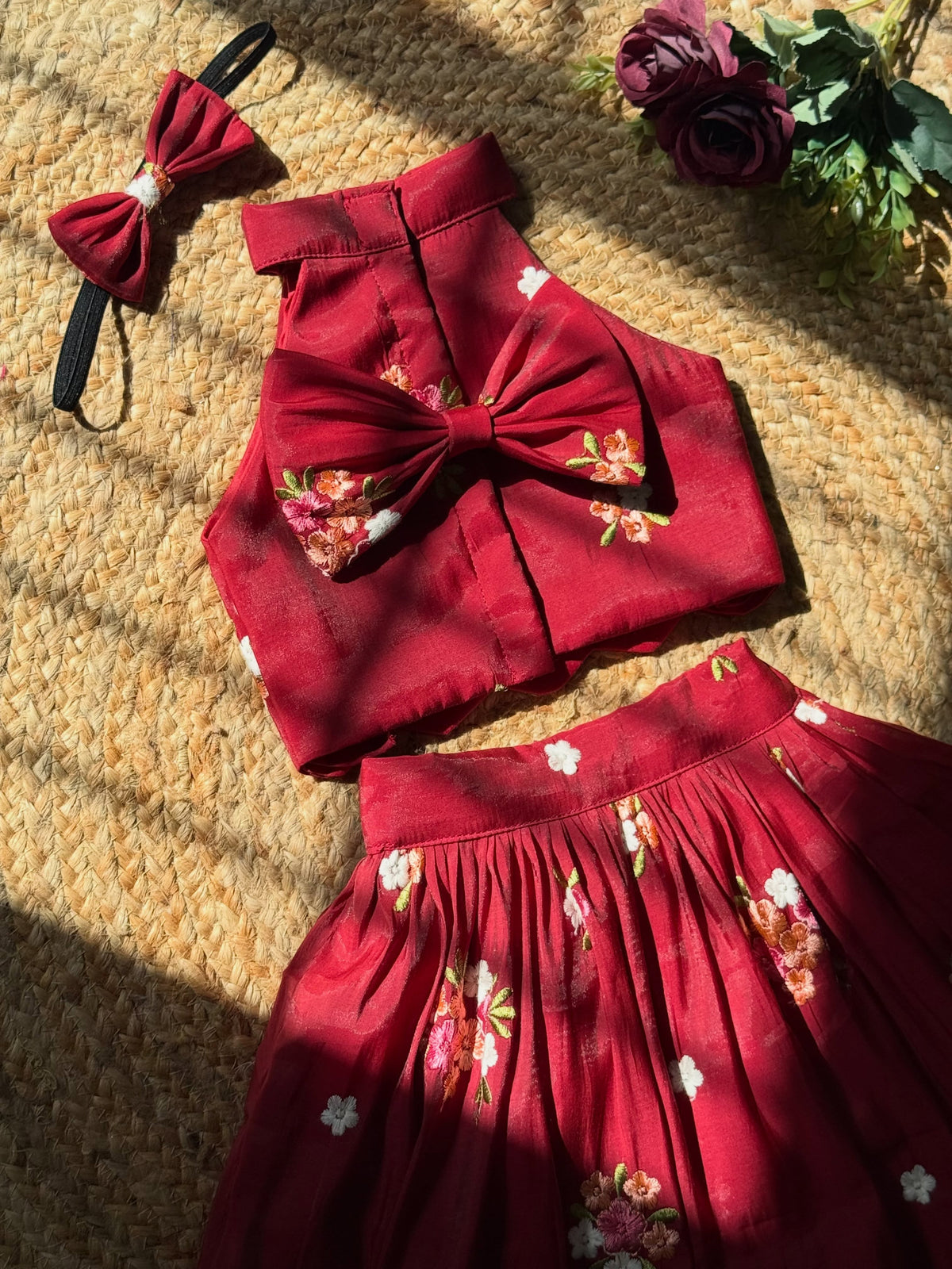 KIARA MAROON FLORAL KIDS DRESS SET