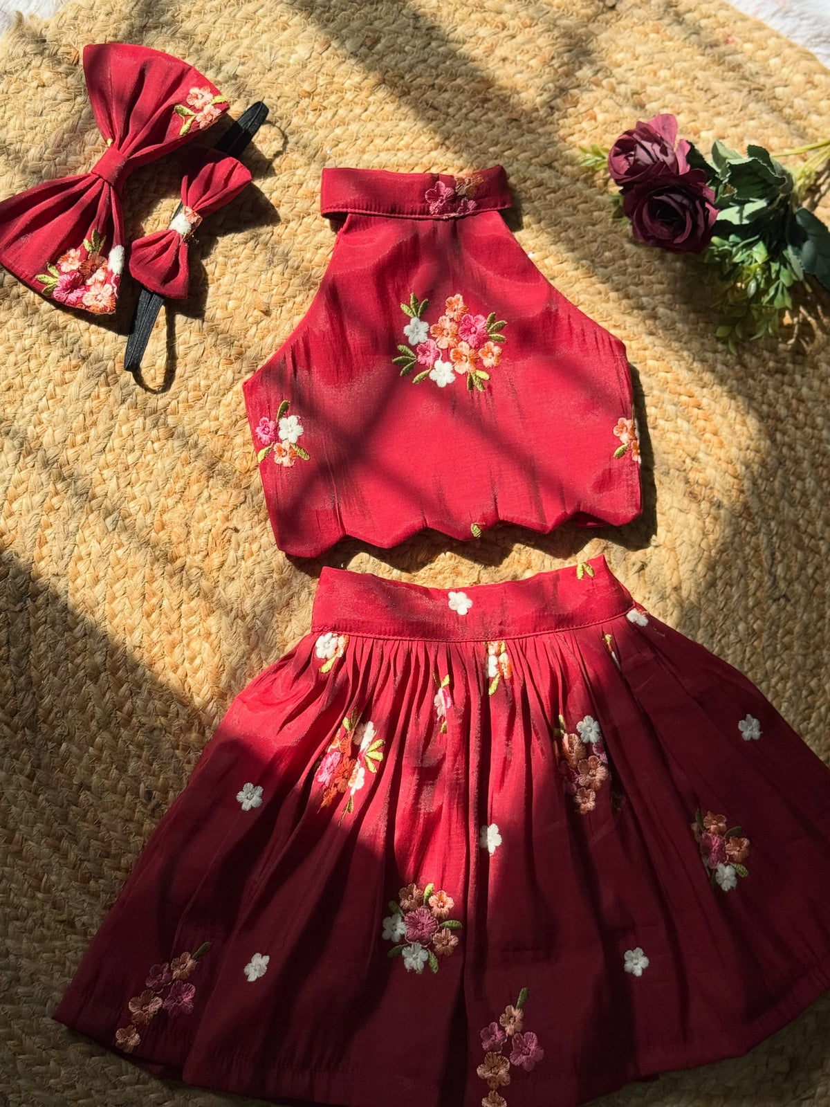 KIARA MAROON FLORAL KIDS DRESS SET
