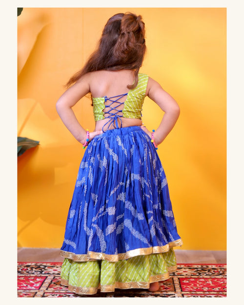 Aadhya Blue Green Double Flare Ghughri Designer Lehenga Choli
