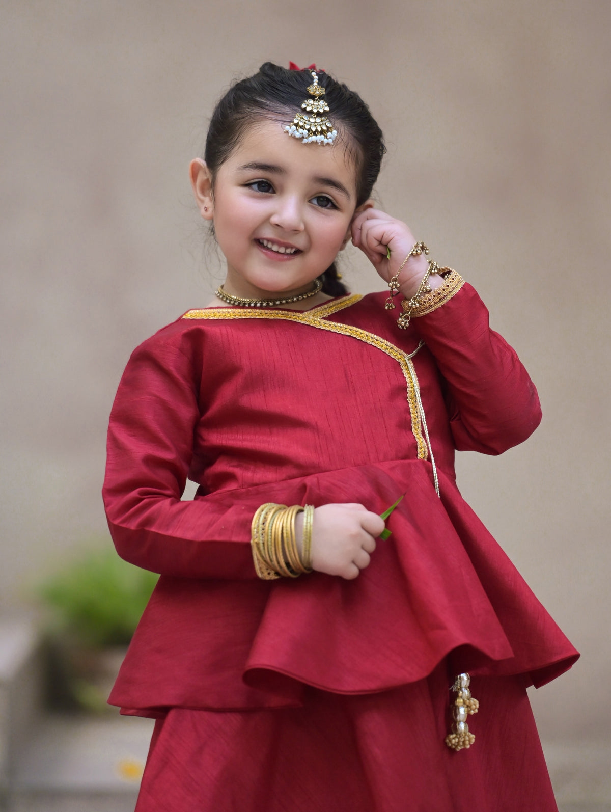 AARADHYA ROYAL RED KIDS LEHENGA SET