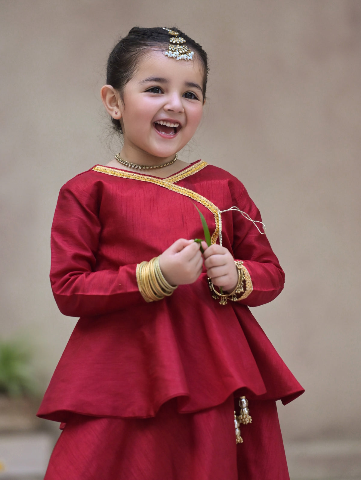 AARADHYA ROYAL RED KIDS LEHENGA SET
