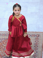 AARADHYA ROYAL RED KIDS LEHENGA SET
