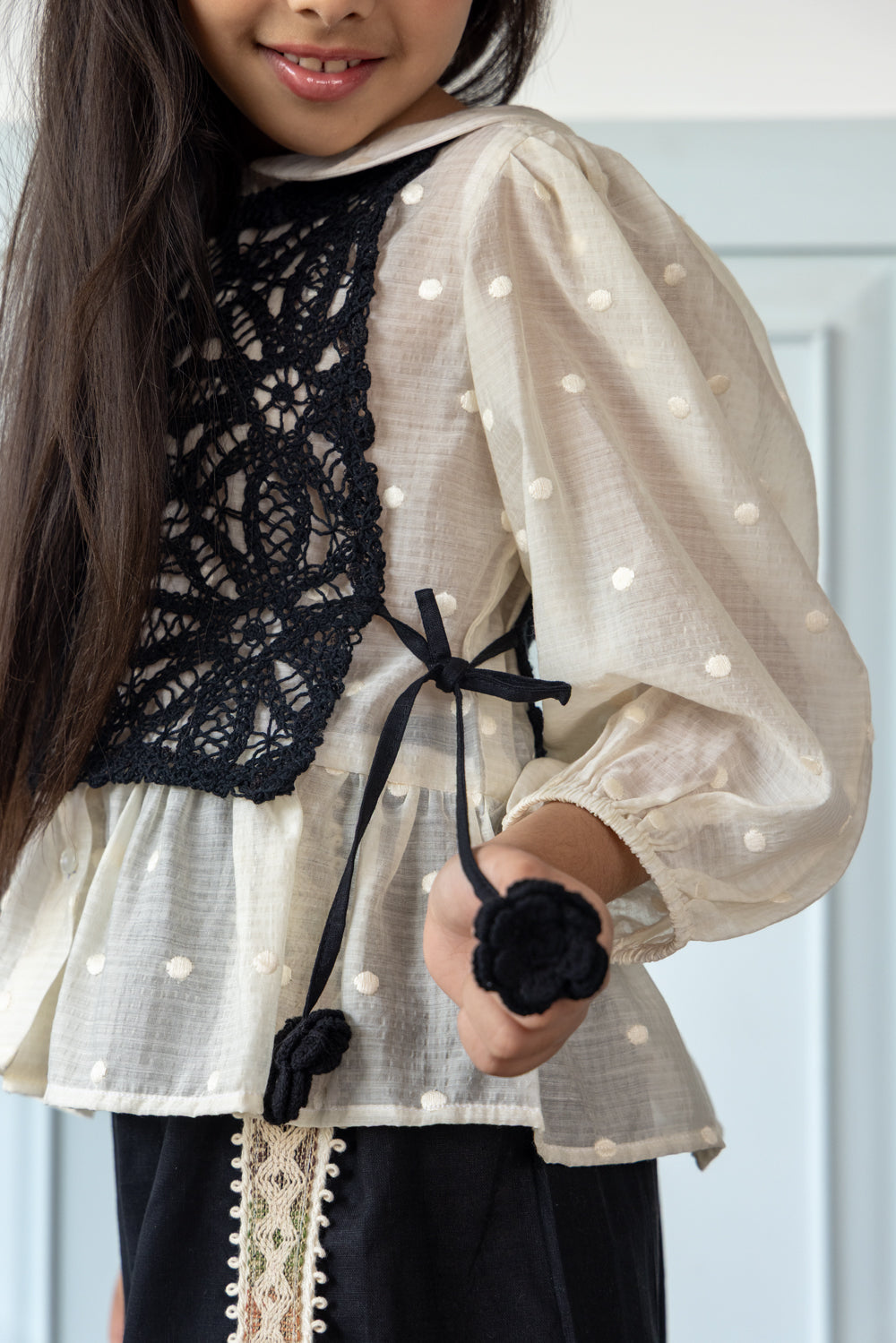 Midnight Linen Coord Set With Crochet Bib