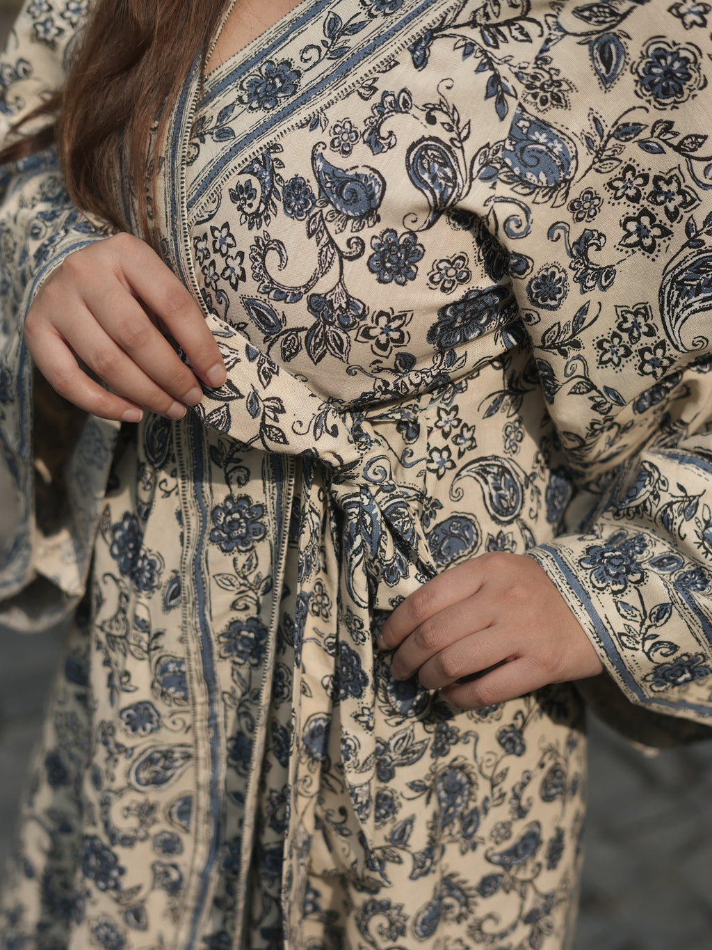 Meher Ivory Floral Wrap Kurta Palazzo Set