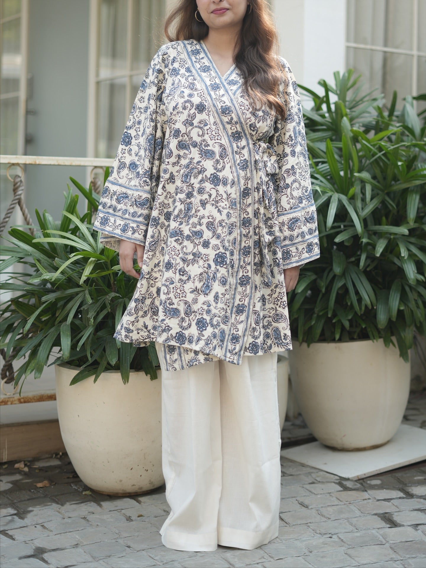 Meher Ivory Floral Wrap Kurta Palazzo Set