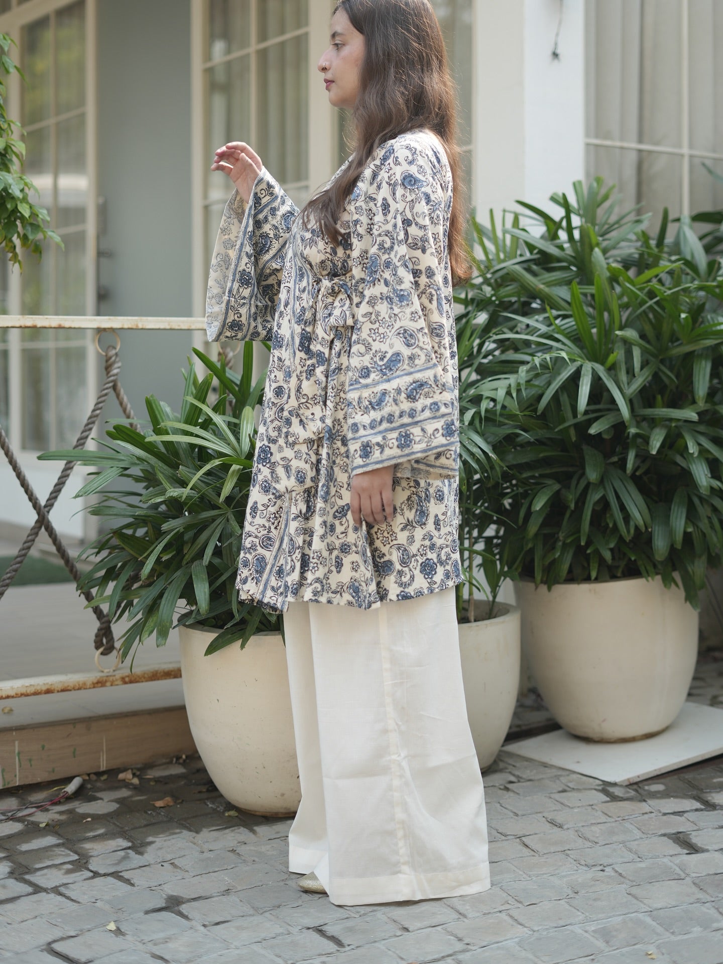Meher Ivory Floral Wrap Kurta Palazzo Set