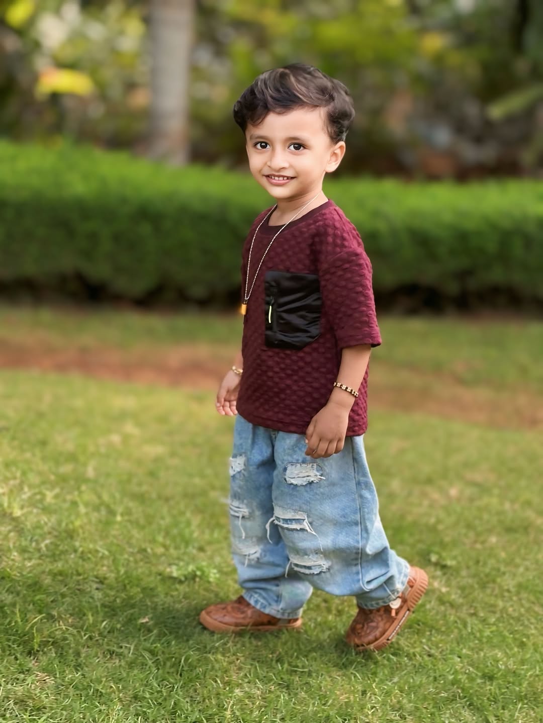 Mini Street King Textured Tee & Denim Look