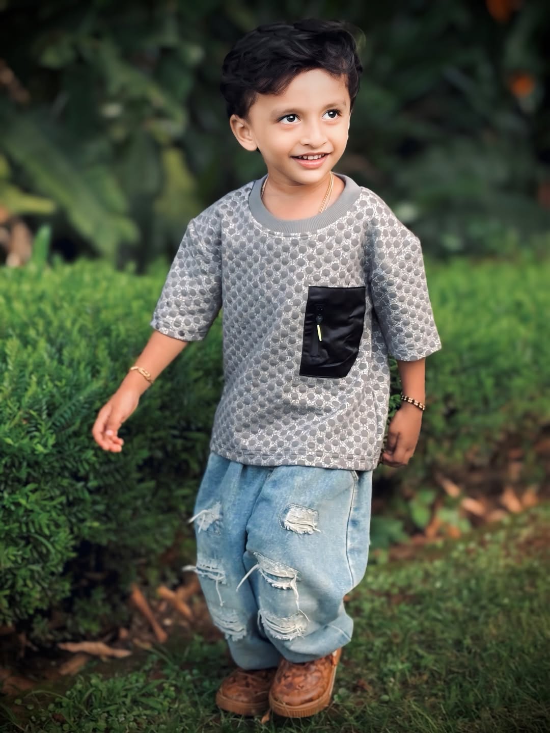Mini Street King Textured Tee & Denim Look