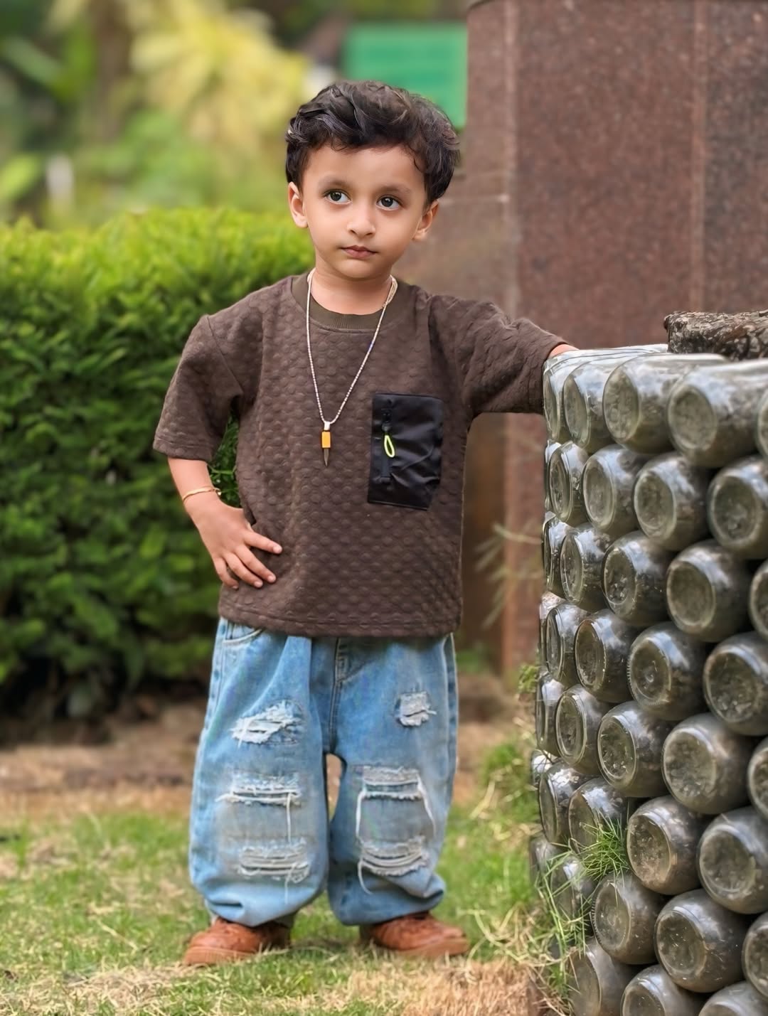 Mini Street King Textured Tee & Denim Look