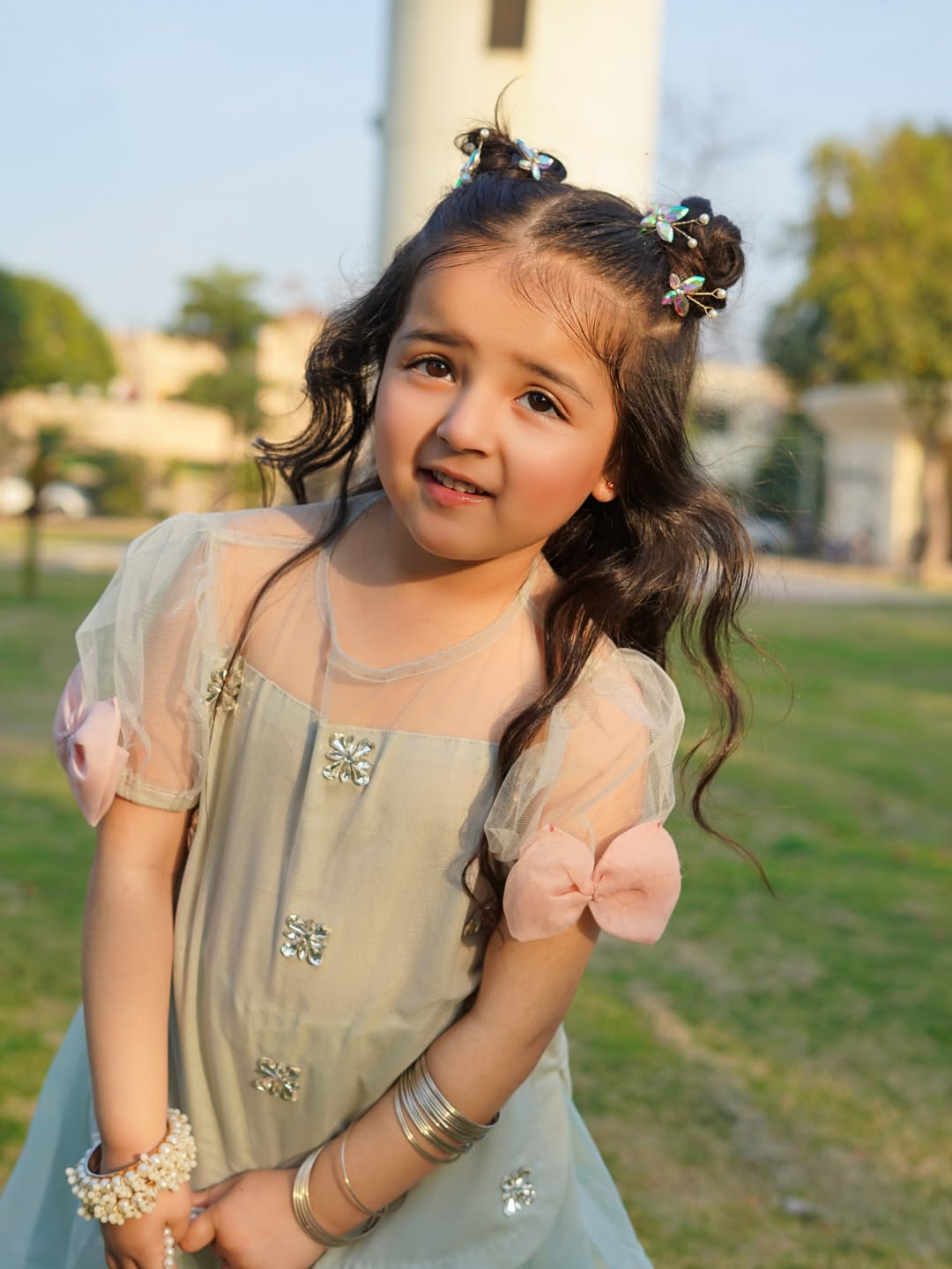 Elina Mint Pearl Sharara Set