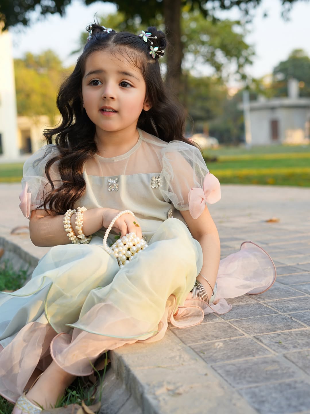 Elina Mint Pearl Sharara Set