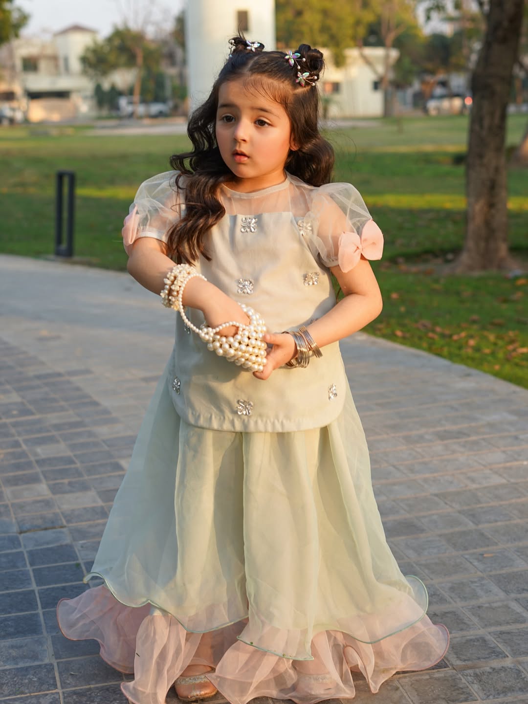 Elina Mint Pearl Sharara Set