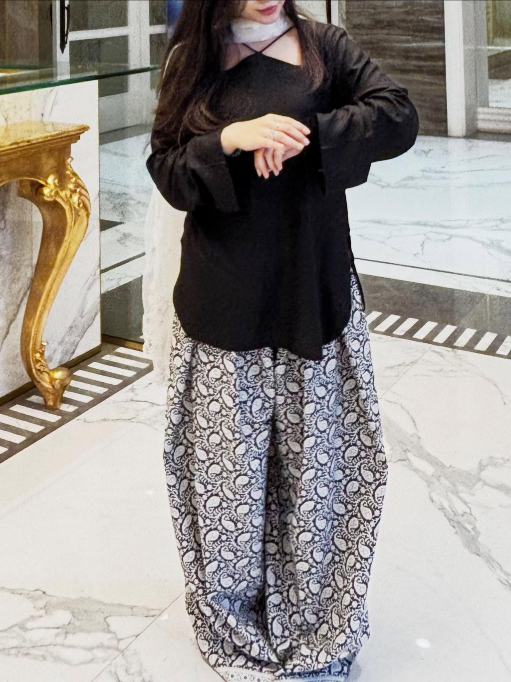 Zoya Black Kurta with Printed Farshi Salwar & Dupatta Set