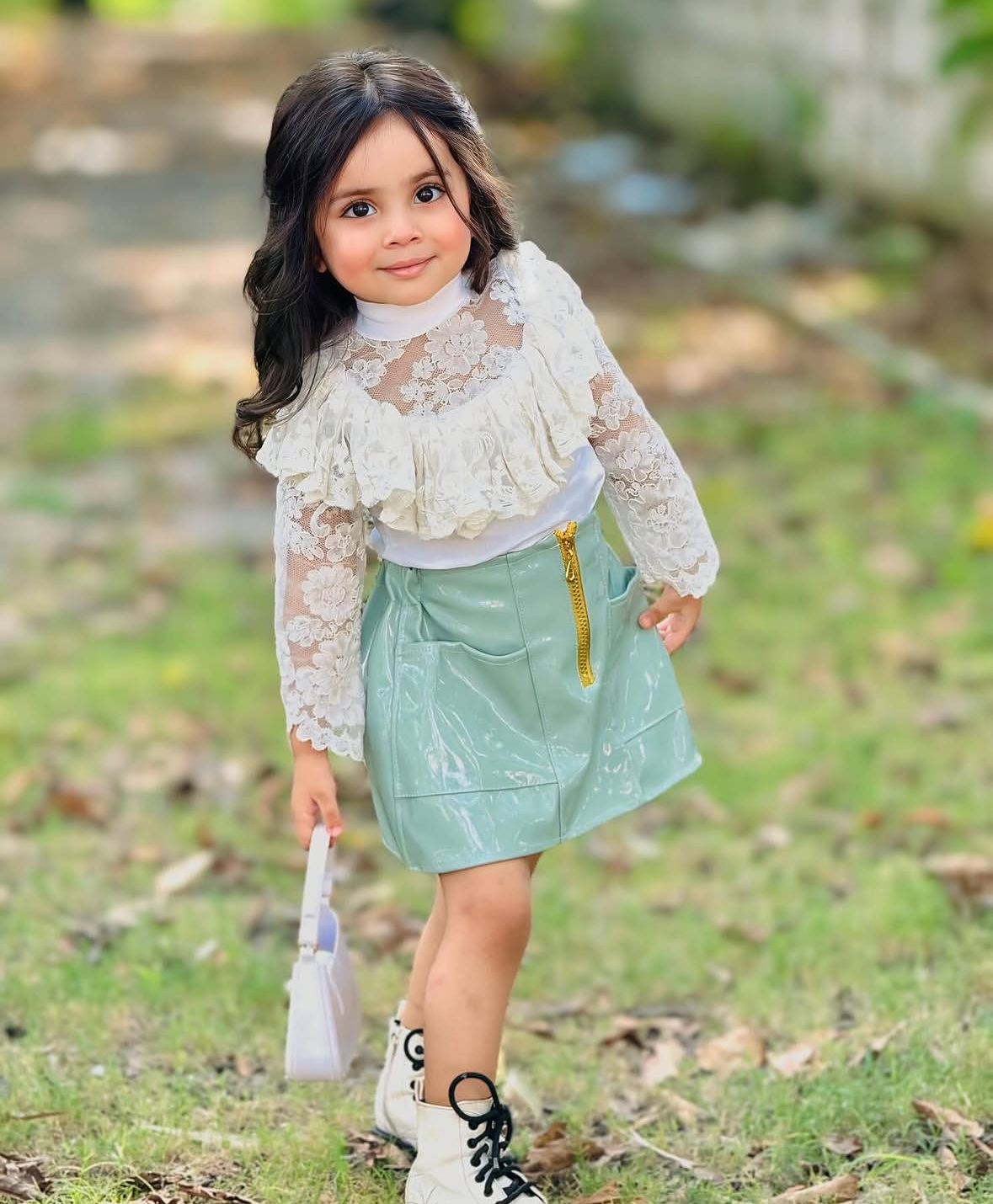 Mint Lace Bloom Stylish Top Skirt Set