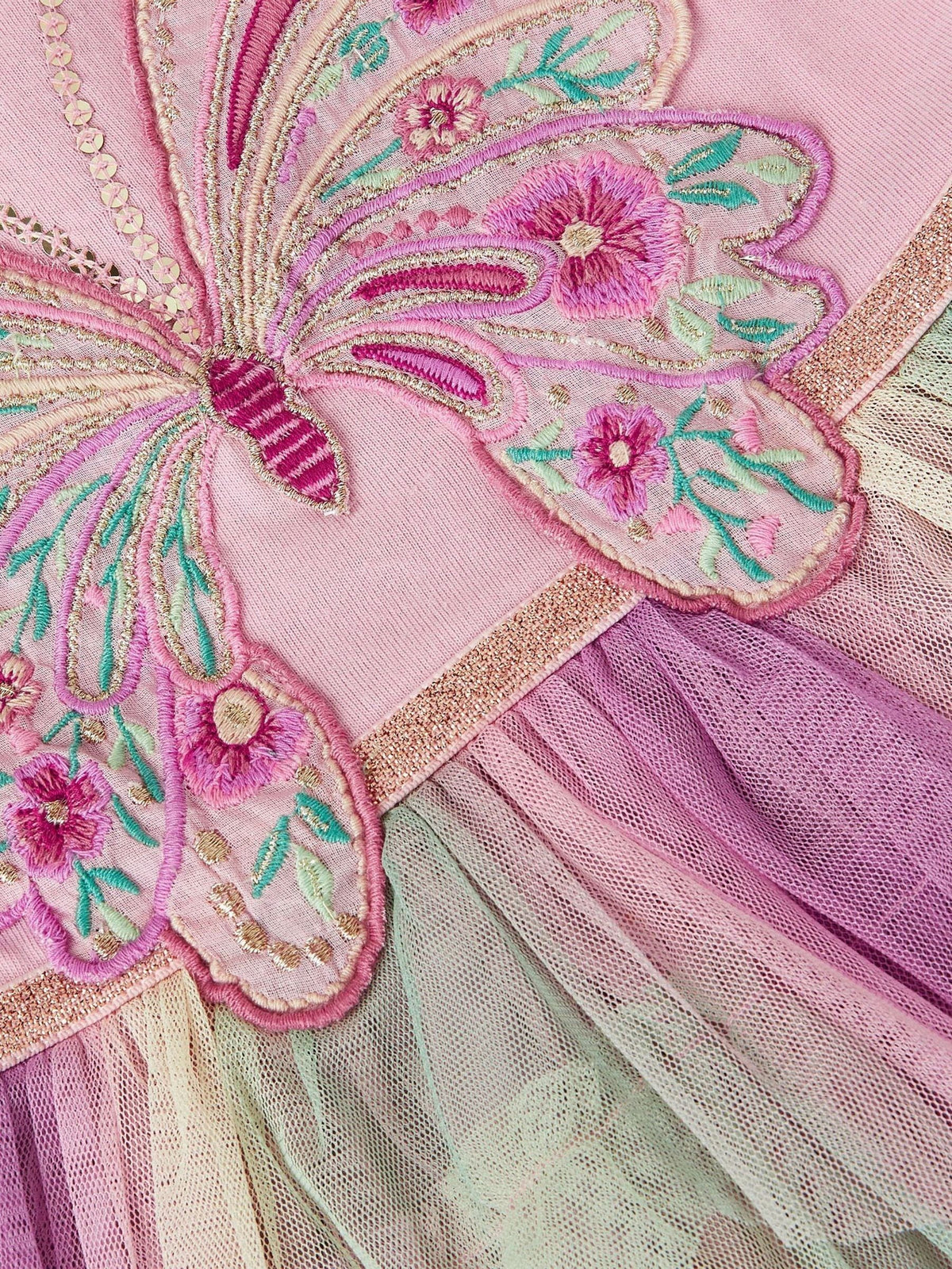 Pink Baby Embroidered Butterfly Disco Dress