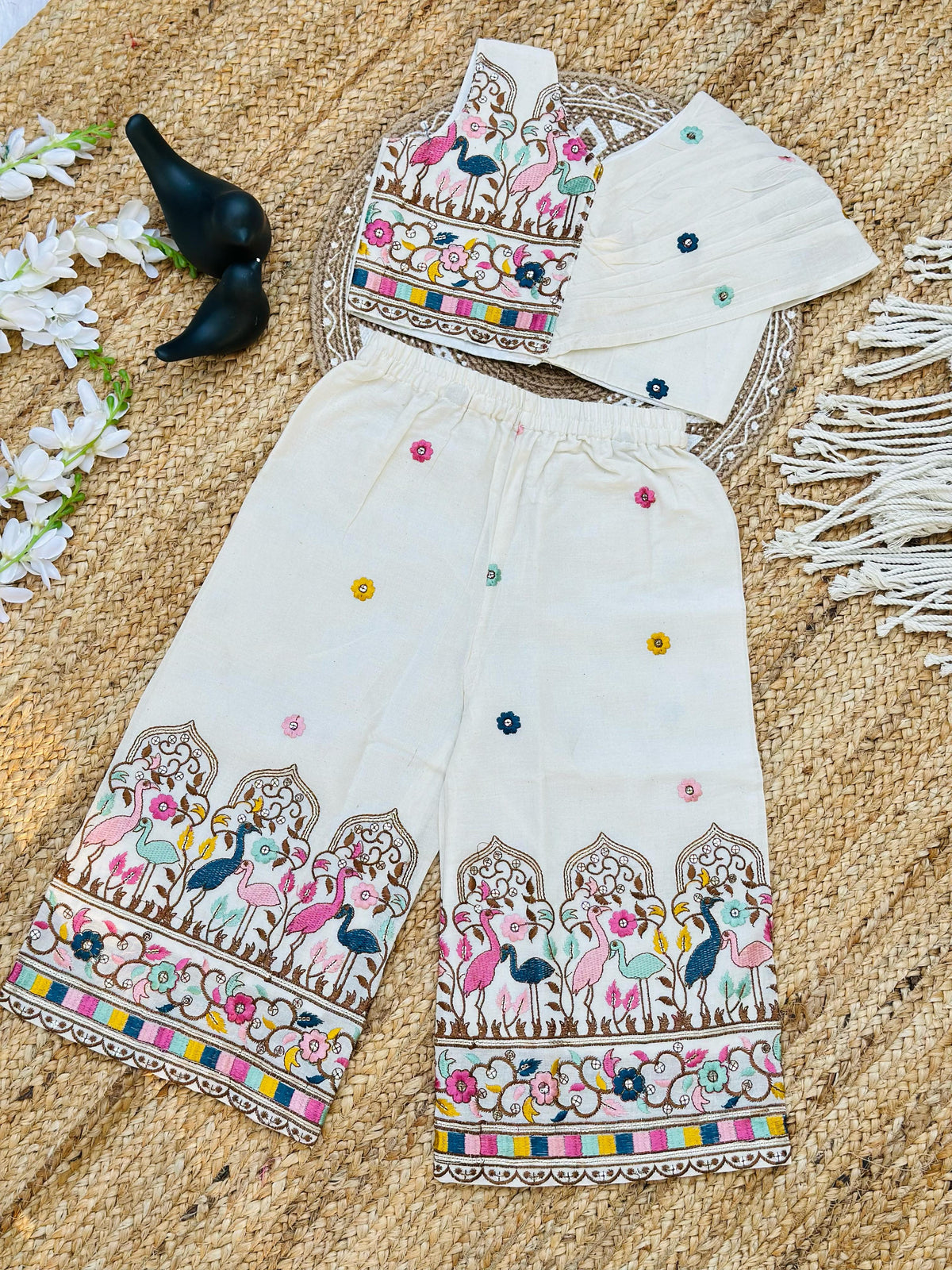 Super Hit  Embroidery Work on Khadi Cotton Fabric Kids Cord-Set