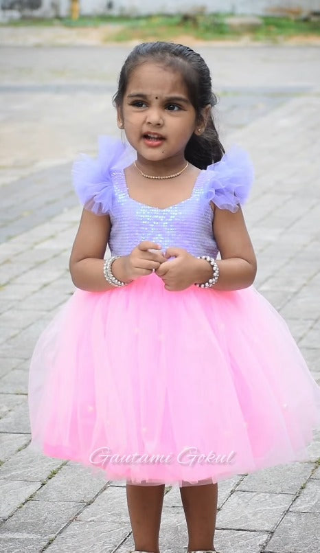 Pastel Pink Elegant Frill Party Wear Frock