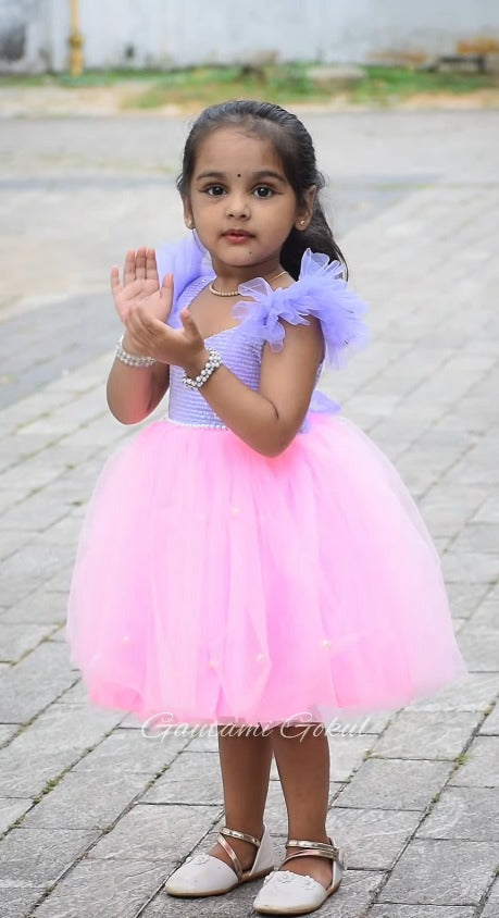 Pastel Pink Elegant Frill Party Wear Frock