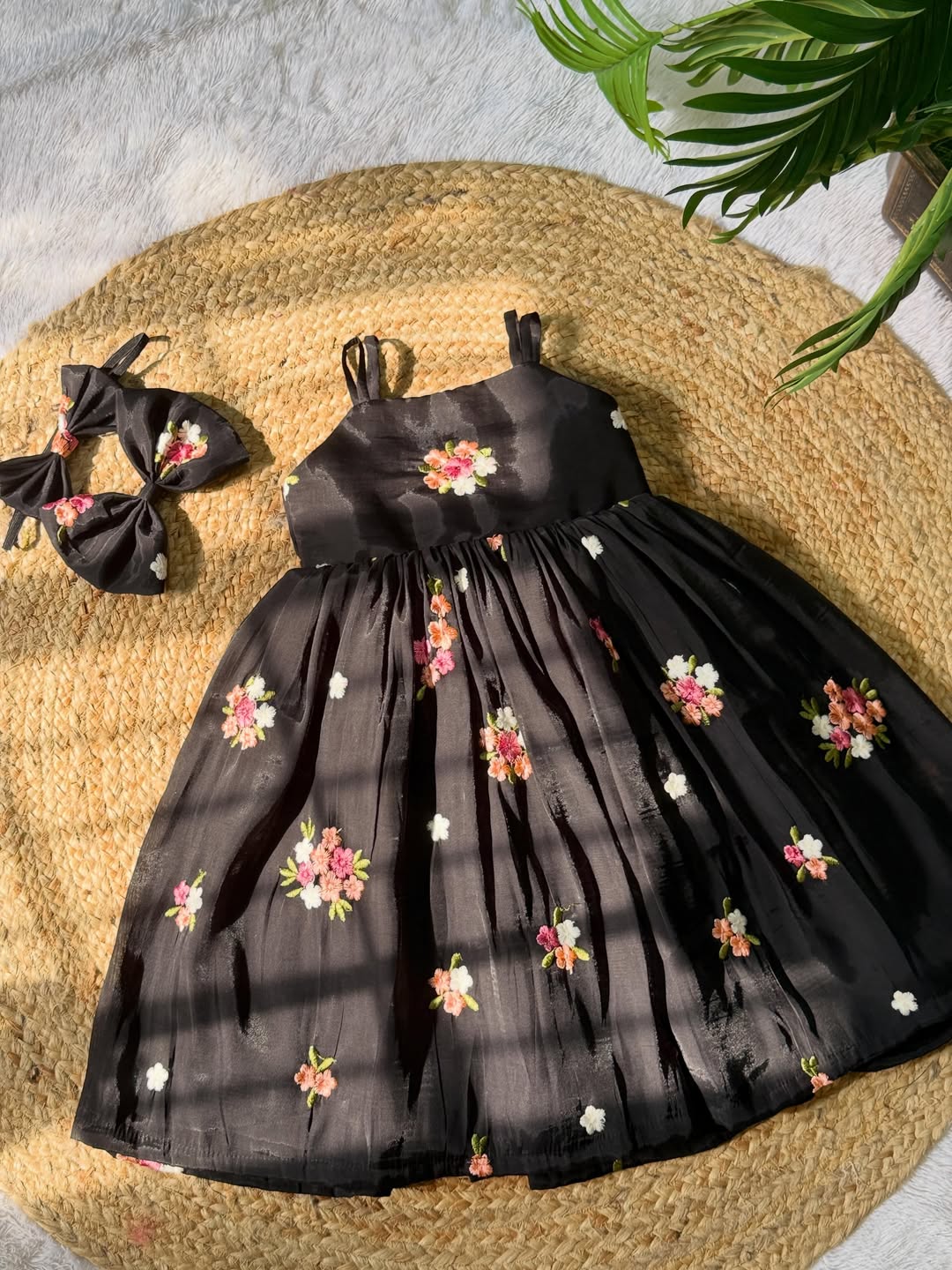 Midnight Bloom Embroidered Partywear Frock