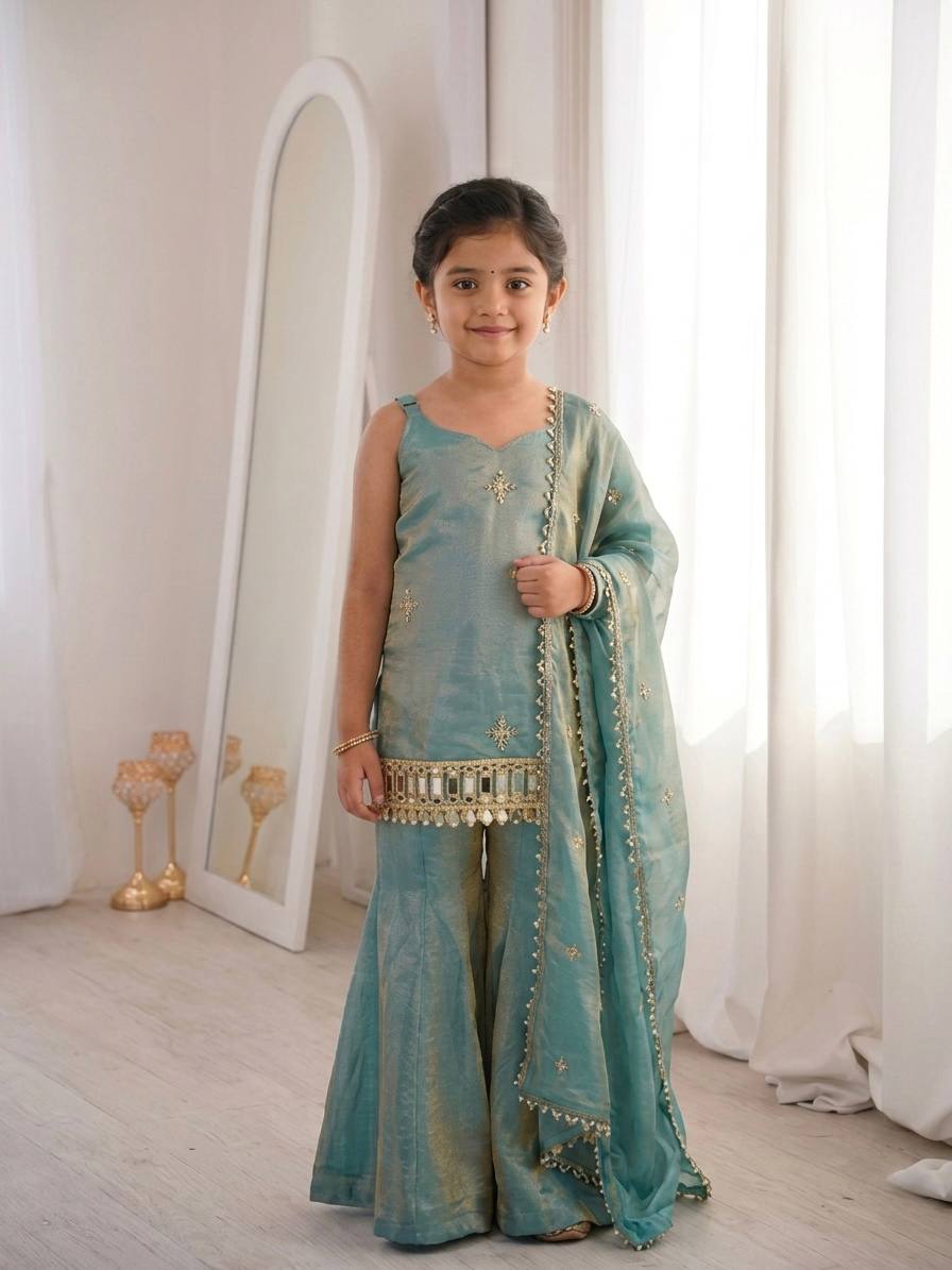 Premium Silk Sharara Set with Intricate Handwork for Girls