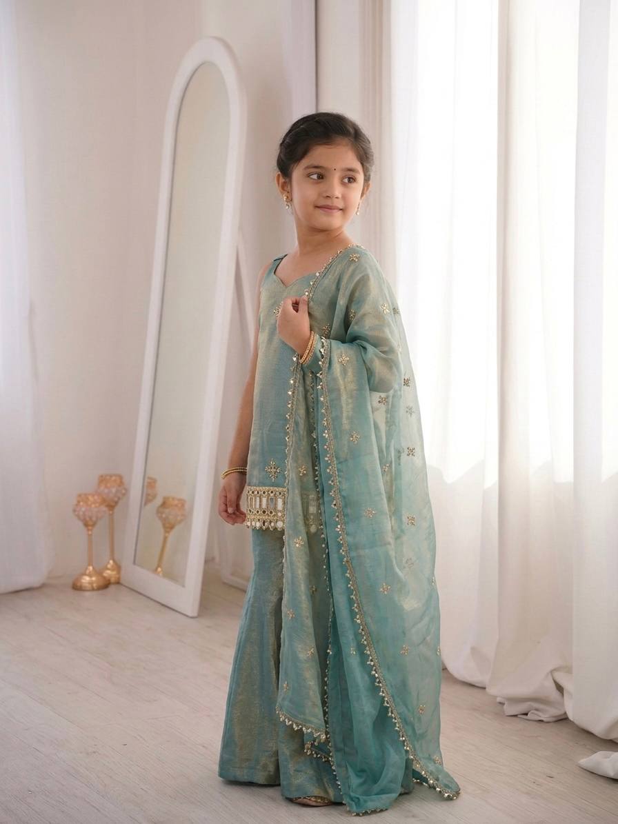 Premium Silk Sharara Set with Intricate Handwork for Girls