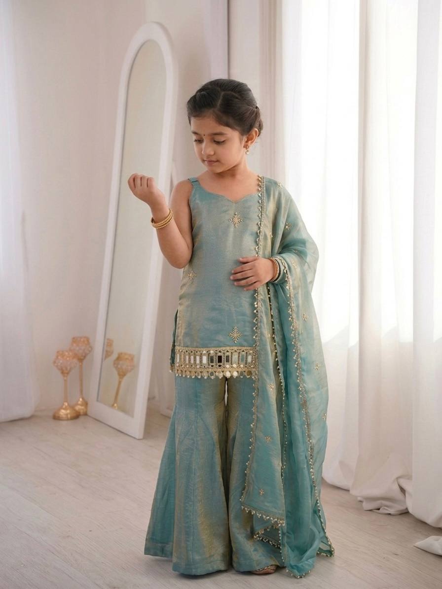 Premium Silk Sharara Set with Intricate Handwork for Girls