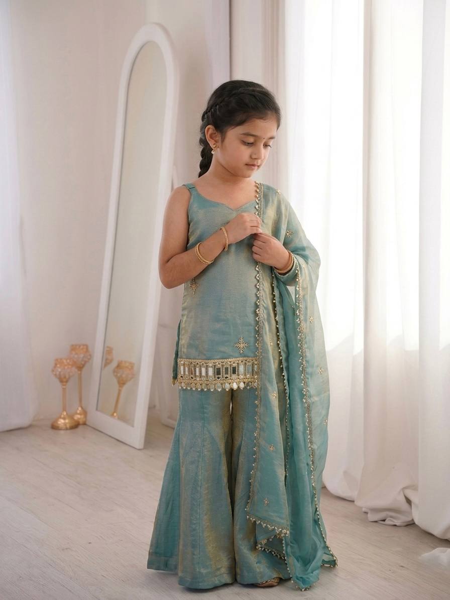 Premium Silk Sharara Set with Intricate Handwork for Girls