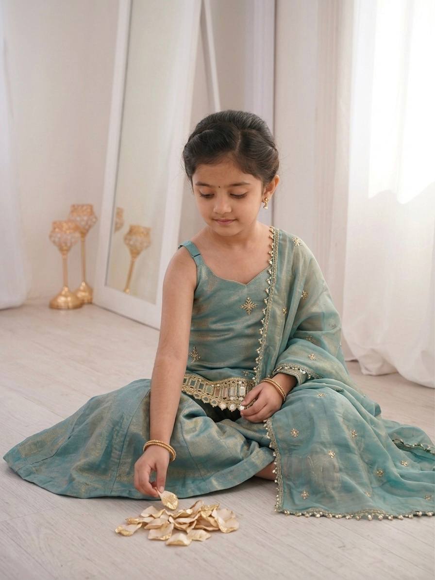 Premium Silk Sharara Set with Intricate Handwork for Girls
