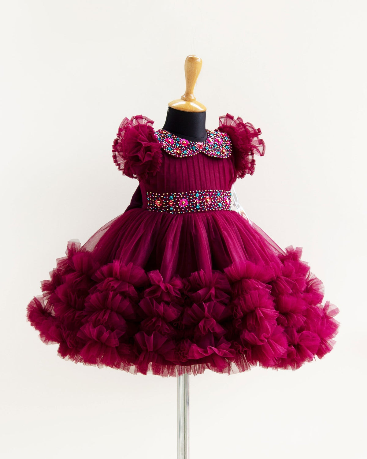 Royal Glam Wine Red Luxury Heavy Frill Gown